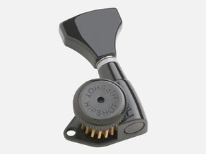 Hipshot LEFTY/LEFT-HANDED BLACK 6-InLine Grip-Lock Open STAGGERED Locking Tuners