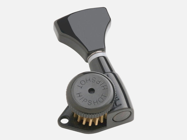 Hipshot LEFTY/LEFT-HANDED BLACK 6-InLine Grip-Lock Open STAGGERED Locking Tuners