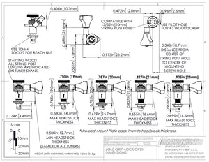 Hipshot CHROME 3+3 GripLock Open-Gear Locking Guitar Machines 3x3 Tuners w/ UMP