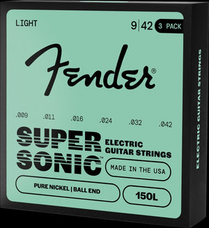 3-PACK of Fender 150L Pure-Nickel Electric Guitar Strings - LIGHT 9-42