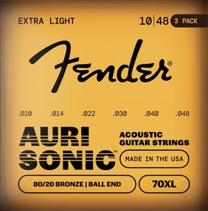 3-PACK Fender 70XL 80/20 Bronze Acoustic Guitar Strings - EXTRA LIGHT 10-48