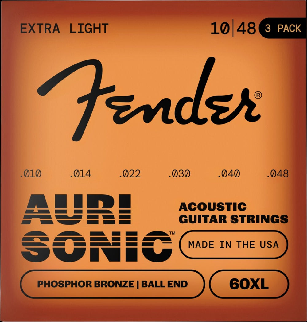 3-PACK Fender 60XL Phosphor Bronze Acoustic Guitar Strings - EXTRA LIGHT 10-48