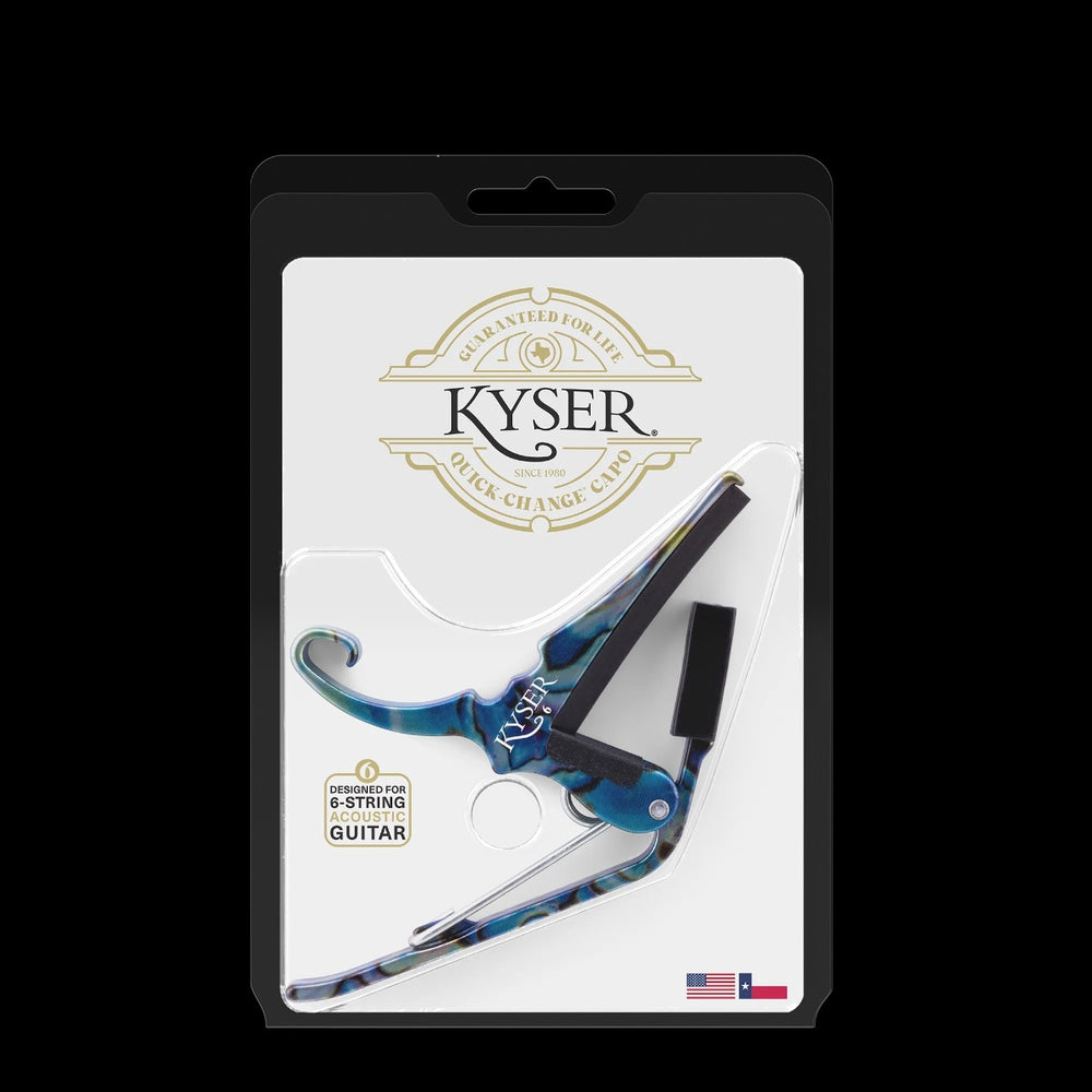 Kyser Quick-Change Capo, Abalone for 6-String Acoustic Guitar, USA Made, KG6ABA