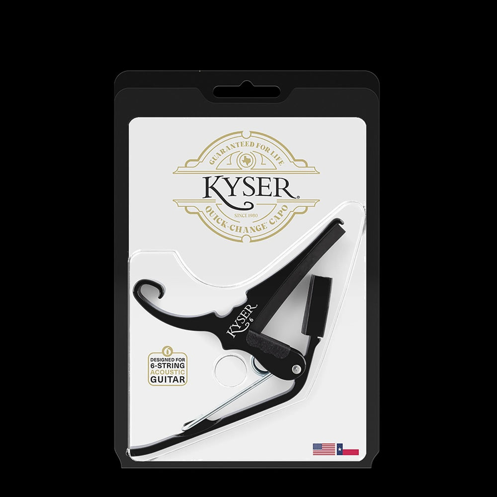 Kyser Quick-Change Capo, Black - for 6-String Acoustic Guitar, USA Made, KG6BA