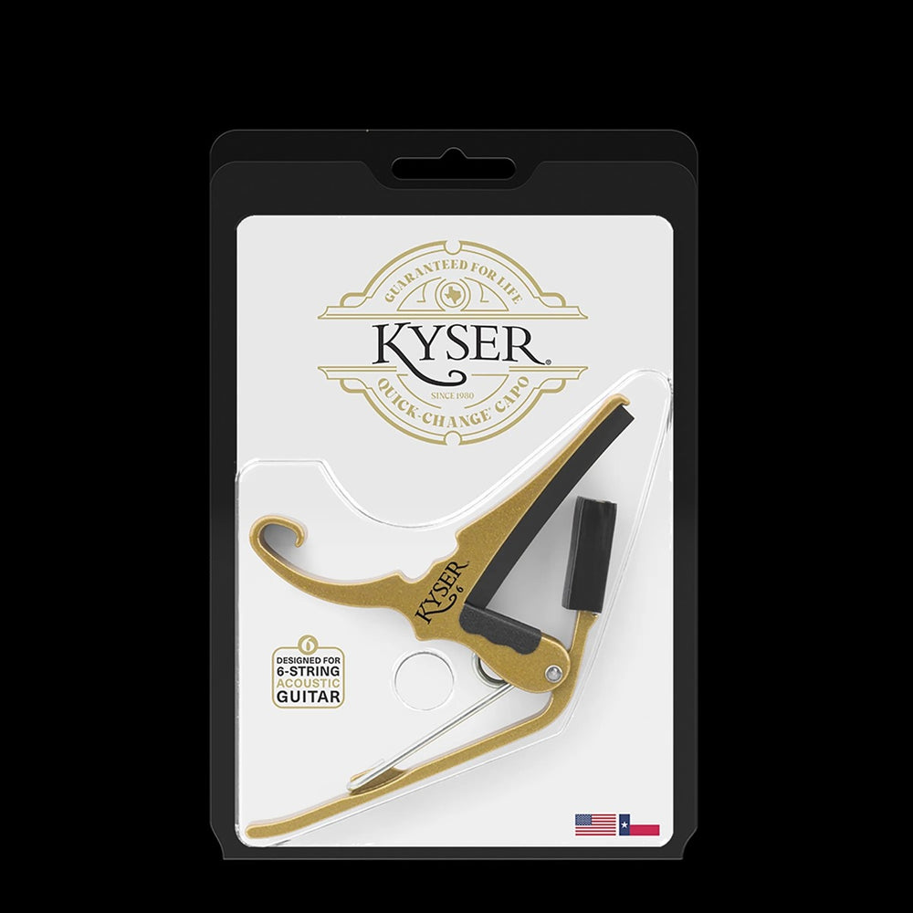 Kyser Quick-Change Capo, Gold - for 6-String Acoustic Guitar, USA Made, KG6GA