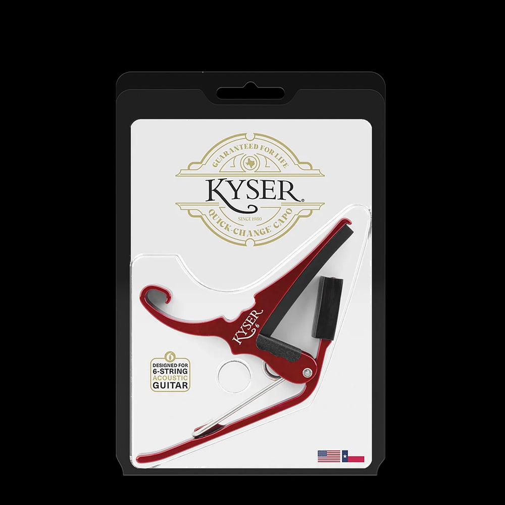 Kyser Quick-Change Capo, Red, for 6-String Acoustic Guitar, USA, KG6RA