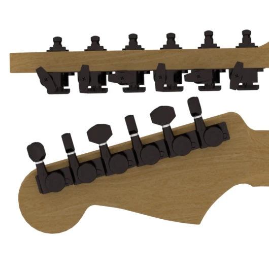 Hipshot Vintage Grip-Lock Staggered Locking Tuners 6-In-Line Black 6K1VEL0B-STAG