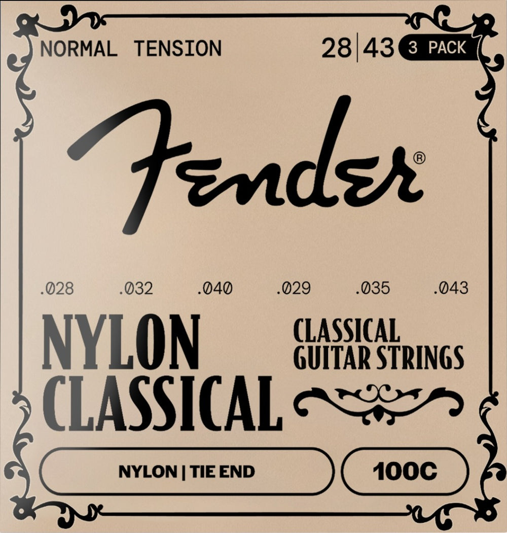 3-PACK Fender 100 Clear Nylon Tie End Classical Guitar Strings - MEDIUM 28-43