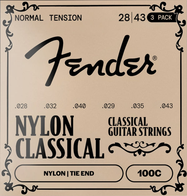 3-PACK Fender 100 Clear Nylon Tie End Classical Guitar Strings - MEDIUM 28-43