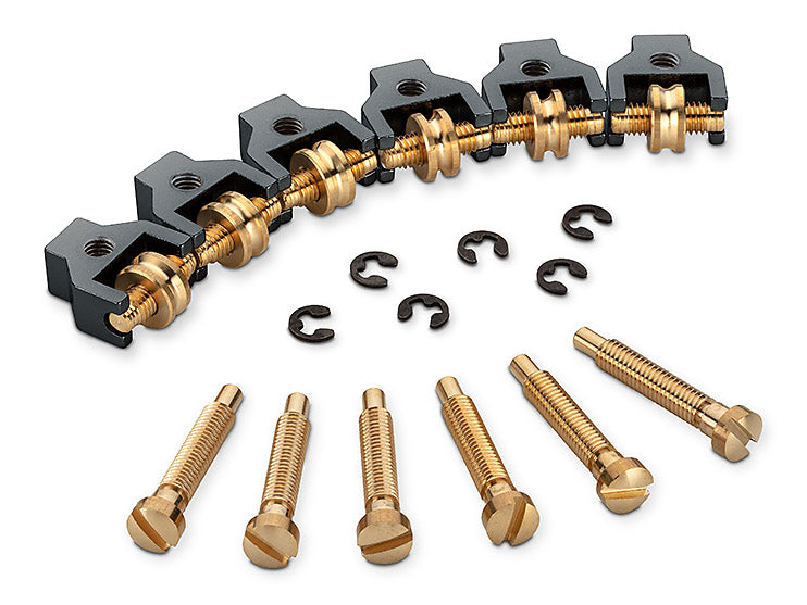 Schaller Germany STM Roller Bridge Saddles, Pure Sound Brass, Black, Set of 6