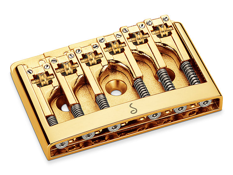 Schaller Germany 3D6 6-String Flatmount Roller Guitar Bridge, GOLD 12120500