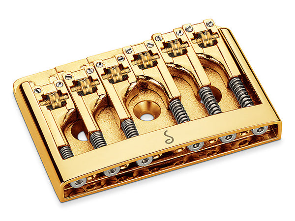 Schaller Germany 3D6 6-String Flatmount Roller Guitar Bridge, GOLD 12120500