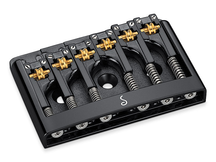 Schaller Germany 3D6 6-String Flatmount Roller Guitar Bridge, BLACK 12120400
