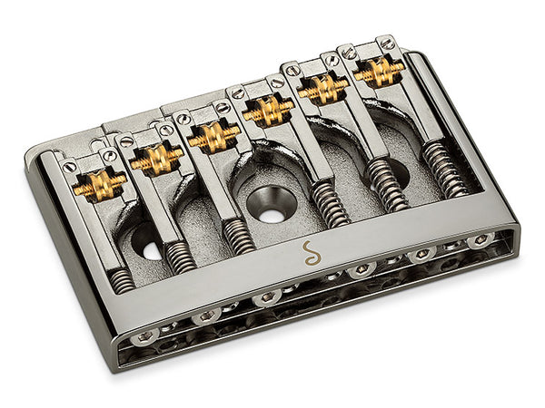Schaller Germany 3D6 6-String Flatmount Roller Guitar Bridge, RUTHENIUM 12120600