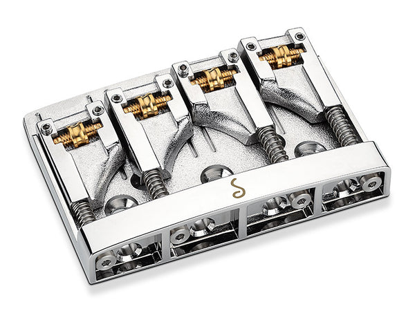 Schaller Germany 3D4 4-String Flatmount Roller Bass Bridge, CHROME 12130200