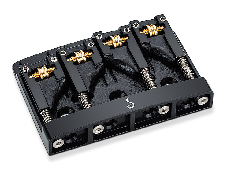 Schaller Germany 3D4 4-String Flatmount Roller Bass Bridge, BLACK 12130400