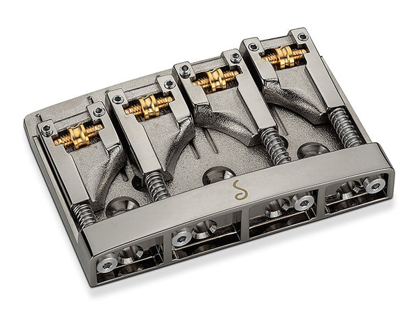 Schaller Germany 3D4 4-String Flatmount Roller Bass Bridge, RUTHENIUM 12130600
