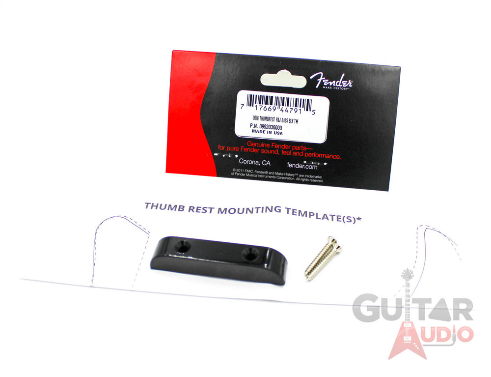 Genuine Fender Original Black Thumbrest for P/J Bass Guitar w/ Template & Screws