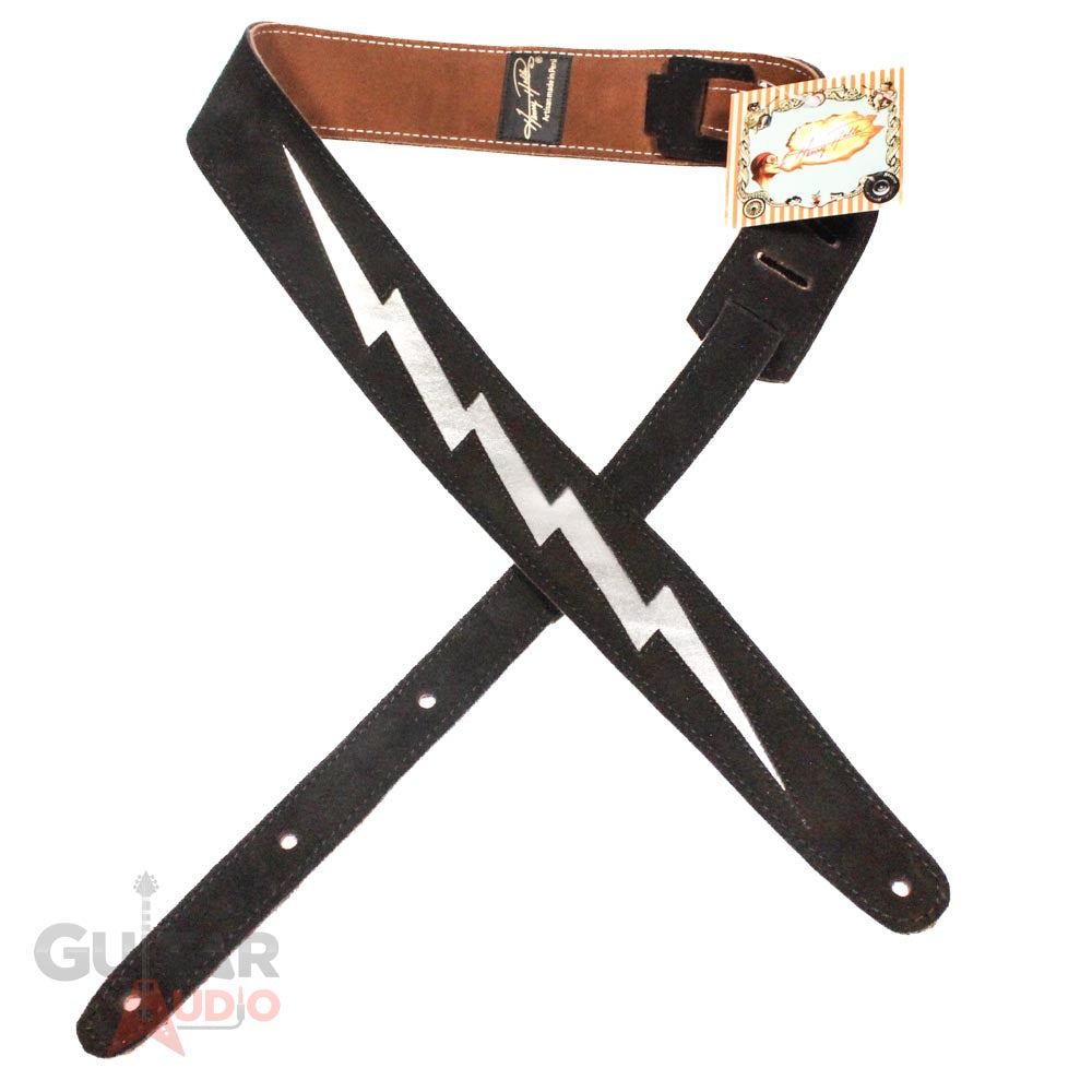 Henry Heller Garment Leather, 2" Wide Guitar Strap, Silver Bolt