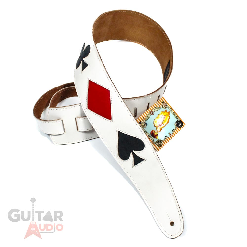 Henry Heller Deluxe Leather Guitar Strap, 2.5" Wide, Bone White w/Playing Cards