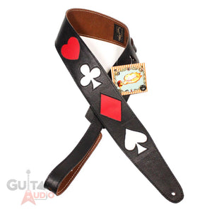 Henry Heller Deluxe Leather Guitar Strap, 2.5" Wide, Black w/Playing Cards