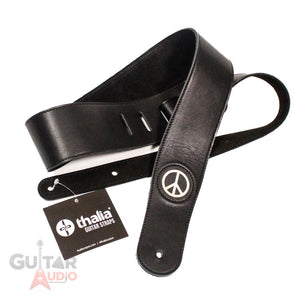 Thalia Black Leather Guitar Strap with Pearl Peace Inlay