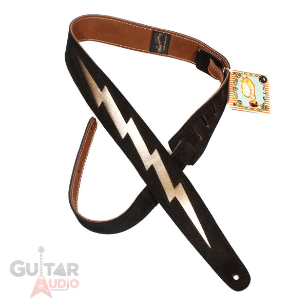 Henry Heller Garment Leather, 2" Wide Guitar Strap, Gold Bolt