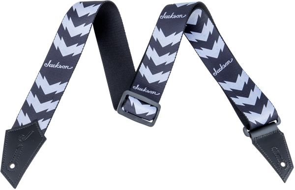 Genuine Jackson Logo Guitar Strap with Double V Pattern, Black/White