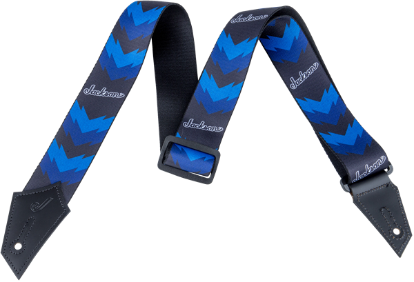 Genuine Jackson Logo Guitar Strap with Double V Pattern, Black/Blue