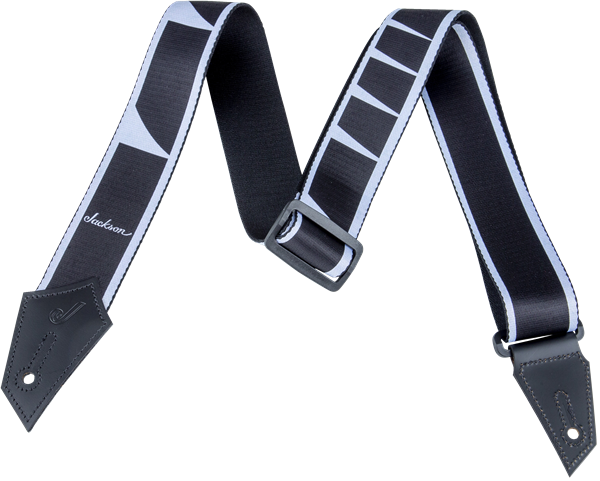 Genuine Jackson Logo Guitar Strap with Sharkfin Inlay Pattern, Black/White