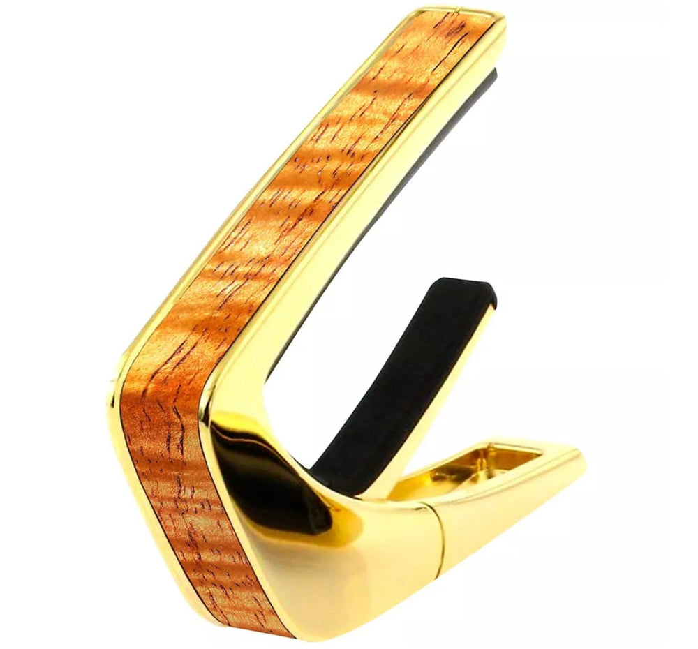 Thalia Wood Collection Guitar Capo - AAA Hawaiian Koa Inlay, 24k Gold