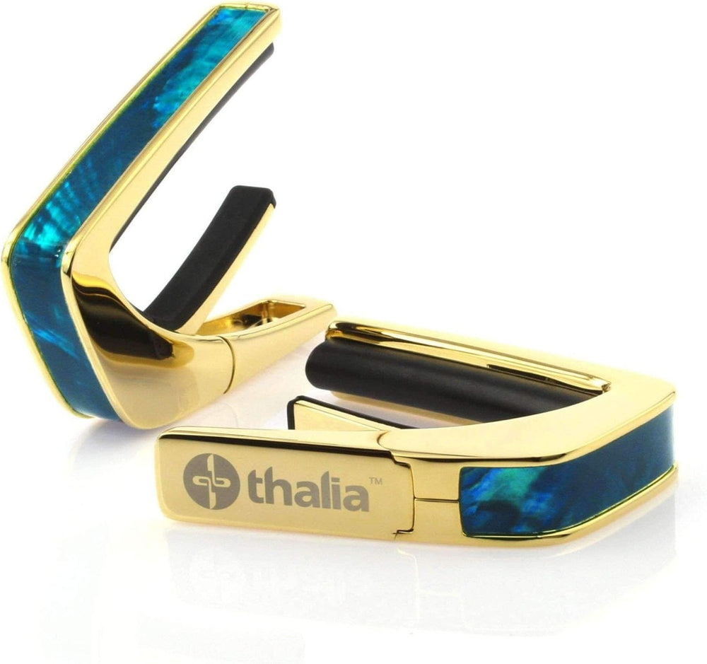Thalia Shell Collection Guitar Capo - Teal Angel Wing Inlay, 24k Gold