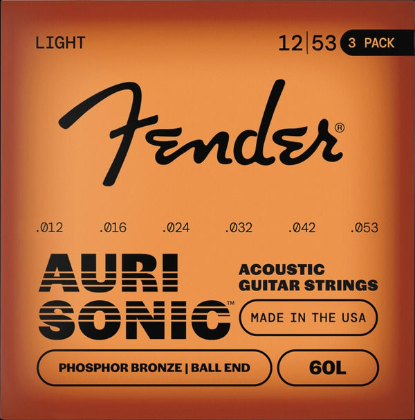 3-PACK Fender 60L Phosphor Bronze Acoustic Guitar Strings - LIGHT 12-53