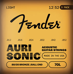 3-PACK Fender 70L 80/20 Bronze Acoustic Guitar Strings - LIGHT 12-52