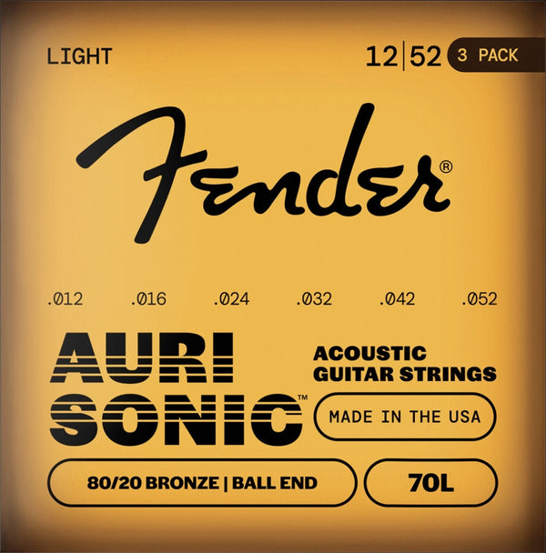 3-PACK Fender 70L 80/20 Bronze Acoustic Guitar Strings - LIGHT 12-52
