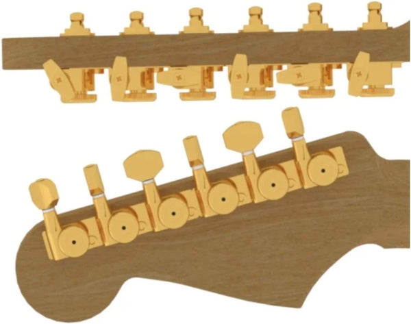 Hipshot Vintage Grip-Lock Staggered Locking Tuners 6-In-Line Gold 6K1VEL0G-STAG
