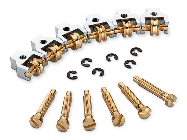 Schaller Germany STM Roller Bridge Saddles, Pure Sound Brass, Chrome, Set of 6
