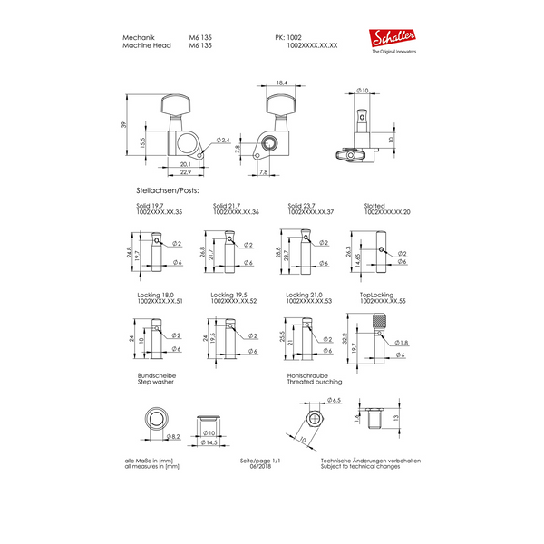 Schaller Germany M6 135 6-In-Line Guitar Locking Tuners Machines - CHROME