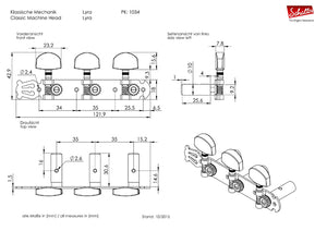 Schaller Germany 3x3 Classic Lyra Classical Guitar Tuners - Nickel/Ebony