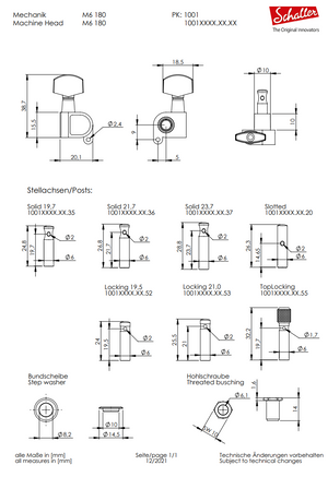 Schaller Germany M6 180 3x3 Guitar Tuners/Machines - CHROME