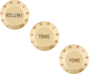 Genuine Fender LEFT-HANDED Stratocaster/Strat Guitar Control Knobs, AGED WHITE