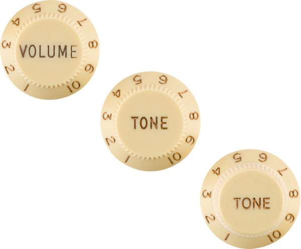 Genuine Fender LEFT-HANDED Stratocaster/Strat Guitar Control Knobs, AGED WHITE