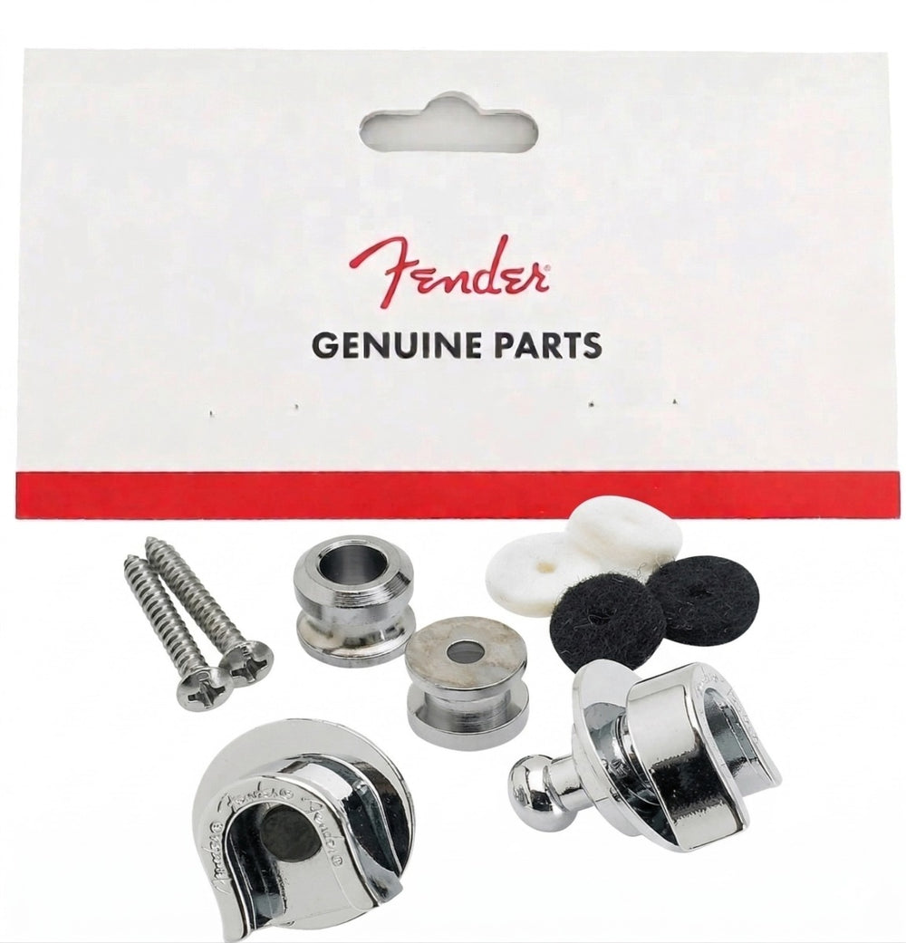 Genuine Fender CHROME Guitar & Bass Strat/Tele Straplocks Strap Locks Set Pair