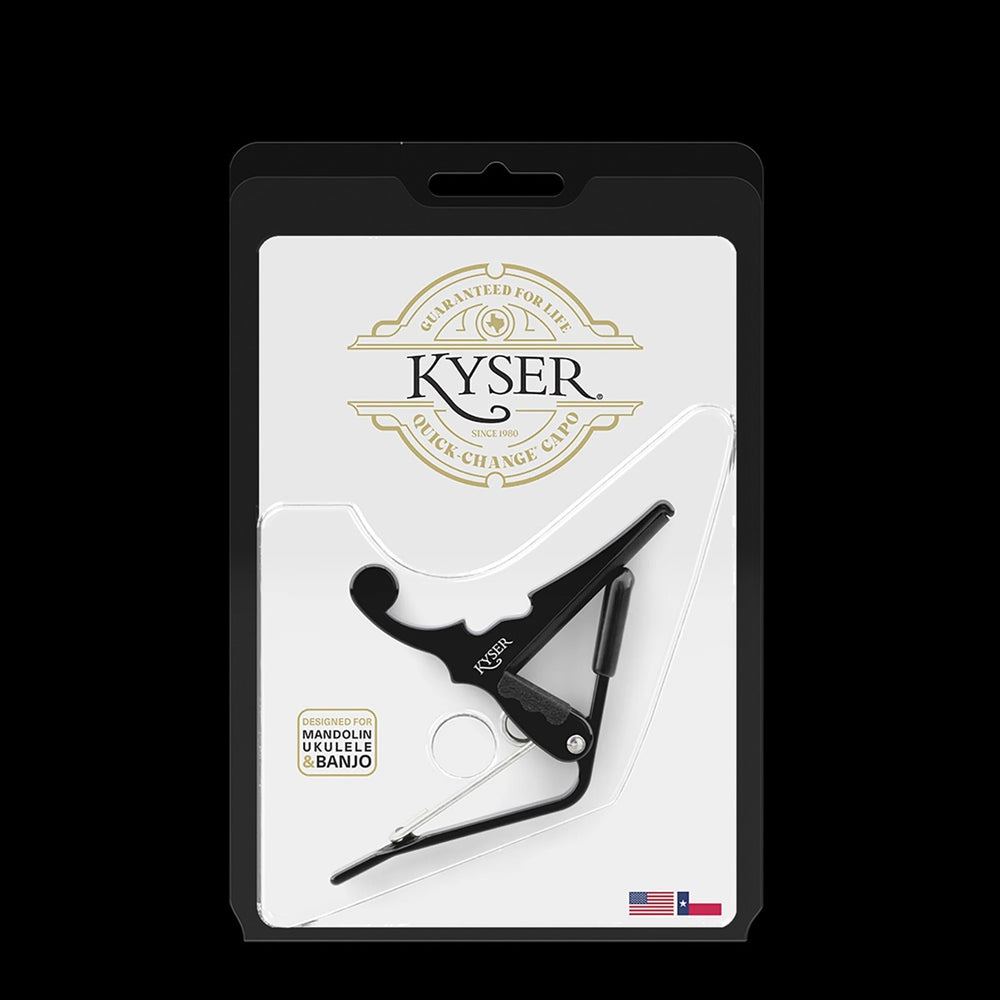Kyser Quick-Change Capo, Black - for Banjos, Ukes, & Mandolins, USA Made, KBMBA