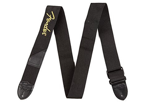 Genuine Fender 2" Poly-Webbing Adjustable Black Guitar Strap with Yellow Logo