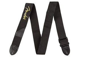 Genuine Fender 2" Poly-Webbing Adjustable Black Guitar Strap with Yellow Logo