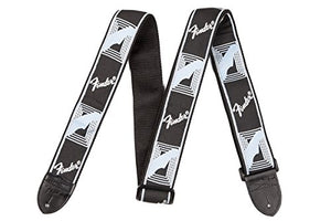 Genuine Fender 2" Monogrammed Adjustable Guitar Strap w/ Logo, Black/Grey/Blue
