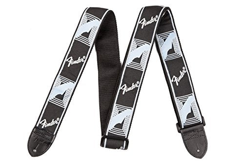 Genuine Fender 2" Monogrammed Adjustable Guitar Strap w/ Logo, Black/Grey/Blue