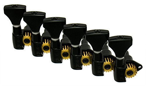Hipshot BLACK 6-In-Line Non-Staggered Open-Gear Guitar Machines Tuners w/UMP Kit