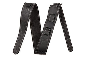 Genuine Fender Monogrammed Logo Adjustable Leather Guitar Strap - Black